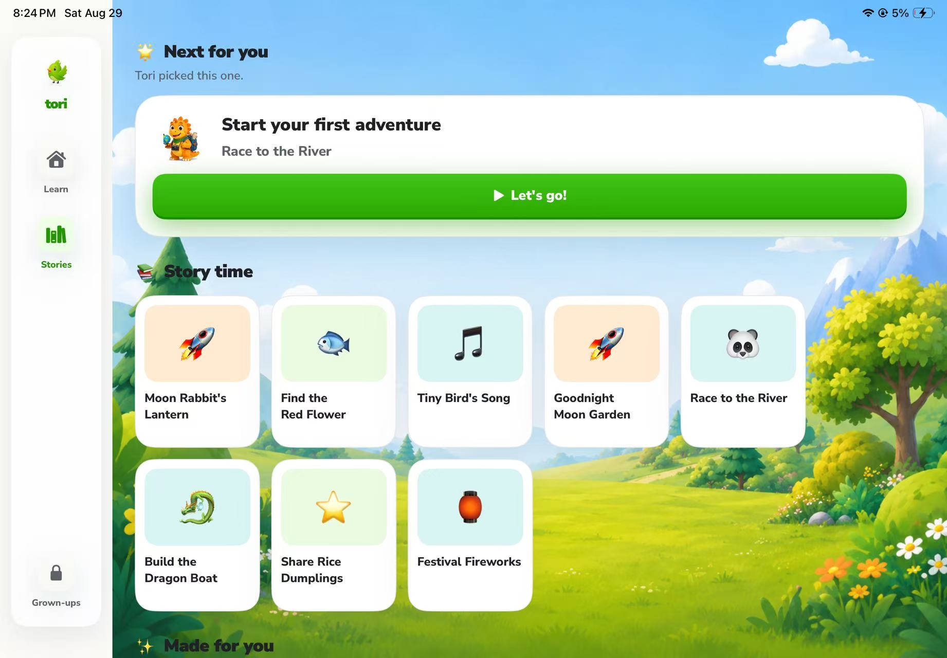 Tori story library on iPad
